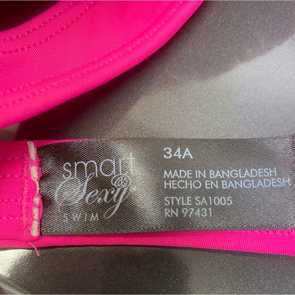 EUC 34A Push-Up Halter Tie Smart & Sexy Bikini Top Neon Hot Pink Bra Adj Band - Picture 8 of 11